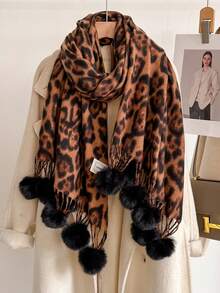 1pc Vintage Leopard Print Jacquard Imitation Cashmere Scarf For Women, Fashion Versatile Warm Shawl For Daily Matching Winter Fall