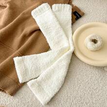 1 Pair Knee High Leg Warmers, Thermal Lined Leg Warmers For Knee, Thigh And Calf Protection, Unisex Thick Coral Fleece Long Leg Warmers, Simple Striped Knee Pads Leg Sleeves For Winter - Multicolor - View 5