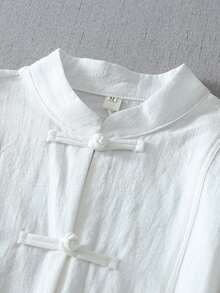 LUCIDVUE 1pc Unisex Chinese Style Mandarin Collar Shirt, Reversible Sleeves, Spring/Autumn Casual Linen Shirt, Improved Hanfu, Loose Fit, Suitable For Tea Ceremony, Daily & Holiday Wear White - White - View 4