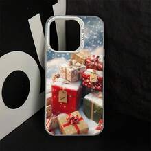 Una caja de regalo con temática navideña que presenta copos de nieve y diseños invernales, también disponible en versiones con temática de Halloween.Esta funda de teléfono moderna y linda es compatible con Apple  16, 15, 14, 13, 12, 11 Pro Max, Pro Plus y 16E. - Colores mixtos - Ver 7
