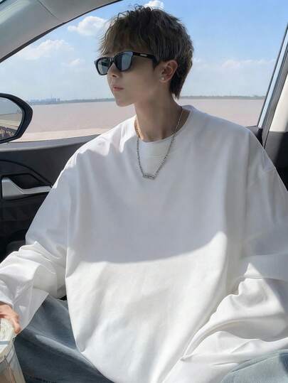 国内発送 メンズピュアコットン長袖のTシャツラウンドネック快適な汗吸い吸着剤温かい通気性トップカジュアルでファッショナブル100％純粋な自然綿アフィニティ高品質のトップ春、秋、冬に準備する必要があります