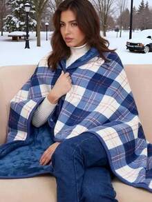1pc Wearable Blanket, Flannel Shawl Blanket With Buckle, Double-Layer Thickened Slouchy Blanket For Home, Air Conditioning, Nap, Office Relaxation, Or Outdoor Warmth
