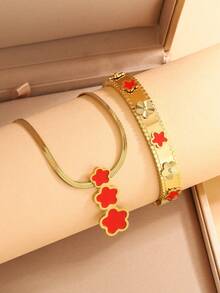 VceTd 1 Set Elegant Floral Design Stainless Steel Women Jewelry Set, Suitable For Daily Commute, Holiday Parties, Or As A Gift For Loved Ones