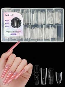 240 piezas Formas de uñas duales de sándwich originales en forma de almendra con líneas guía de 15 tamaños, molde superior e inferior para extensiones de uñas de gel constructor - transparente - Ver 2