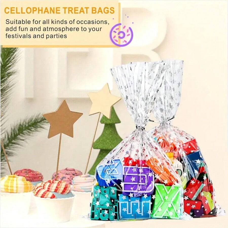 Star Shaped Transparent Resealable Bags - Reusable, Anti-Pollution OPP Plastic Gift Bags With Star Pattern, Suitable For Parties, Events And Crafts, Transparent Heart Design, Event Gift Bags | Heart Pattern Design | Plastic, Christmas, Halloween - Multicolor - View 1