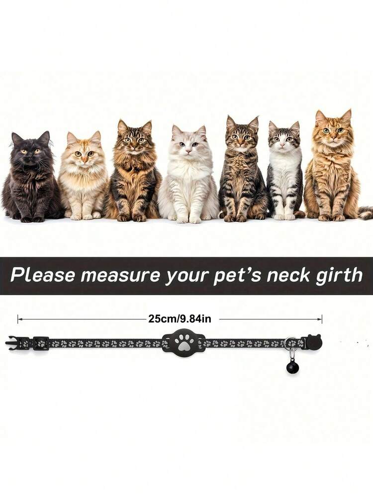 1pc Adjustable Reflective Cat Collar, Pet Cat Locator Collar Suitable For Apple Find My Tracker, Reflective Collar With 7-9 Inch Animal Print Design, Removable Cat Collar - Multicolor - View 3
