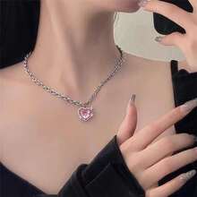 Fashion Pink Heart Synthetic Pendant Necklace Christmas Gift Synthetic Gemstone Jewelry - Bạc - Xem 6