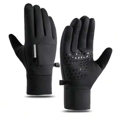 1 par de guantes de invierno para exteriores para hombre y mujer, guantes deportivos para bicicleta, nieve, bicicleta, con pantalla táctil, a prueba de viento, silicona antideslizante, negros, para ciclismo, motocicleta, running, esquí, senderismo, pesca, invierno, deportes de dedos completos
