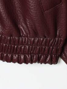 Seelio Autumn/Winter New Women's Fashion Minimalist Versatile Embossed Leather Jacket, European & American Style - Burgundy - View 11