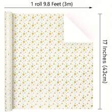 1卷金色星形图案包装纸 - 43.18厘米 x 9.8英尺 白色礼品包装纸，饰有闪亮金色星星，适用于圣诞节、婚礼、生日、派对、节日礼物 | 星形图案纸 | 光滑质感纸，圣诞包装纸 - 金色星星 - 查看 2