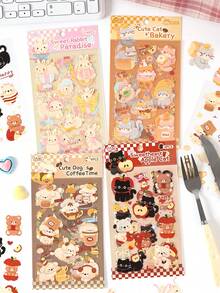 4pcs Pet Planner Stickers, Cute Pet Tea Party Series, Adorable Pet Theme Planner Stickers - Multicolor - View 1