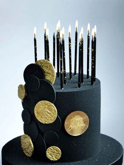 6pcs Black Splatter Straight Candles, Birthday Party Cake Decor