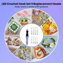 Juego de ganchos de crochet LED 9 en 1, 9 cabezas intercambiables, agujas de tejer iluminadas, herramientas de costura y accesorios - 1 - Ver 9