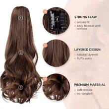 Ponytail Extension,22" Claw Clip Hair Extensions Ponytail Long Curly Hair Extension Natural Looking Synthetic Hairpiece For Women Medium Brown - Brown - View 3