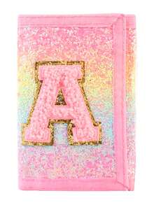 1个粉色字母刺绣钱包，时尚亮片钱包，帆布折叠零钱包，采用耐用涤纶面料，带拉链口袋和魔术贴封口，适合日常使用和节日送礼。 - 彩色 - 查看 28