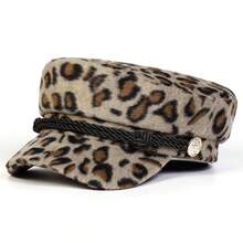 Gorra unisex de felpa con estampado de leopardo, gorra azul marino, sombreros de marinero de otoño e invierno, boina, gorra plana para hombres, gorras militares de capitán - Gris - Ver 9