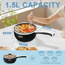 Upgraded Non-Stick Electric Saute Pan For Rapid Noodles 1.5L Mini Portable Hot Pot Ideal For Cooking Steak Eggs Fried Rice Ramen Oatmeal And Soup With Adjustable Power Settings - Black - View 4