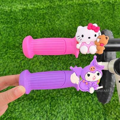 Sanrio Sanrios neue Hello Kitty Kinderfahrrad Lenkergriffe, universell kompatibel mit Laufrädern und süße Cartoon Kuromi Rollerlenkergriffe, aus weichem Silikon.
