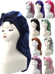 Silk Fabric Sleeping Cap, Adjustable Drawstring, Suitable For Women With Natural Curly Hair Hair Sleep Cap Sleep Bonnet - Multicolor (1pc) - View 3
