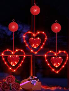 Bộ 3 đèn trang trí cửa sổ ngày lễ tình nhân kèm hẹn giờ và pin, đèn LED treo hình trái tim phát sáng màu đỏ, đế hút, hoàn hảo cho đồ trang trí ngày lễ năm 2026 cho cửa sổ lò sưởi và nội thất phòng - Nhiều màu - Xem 8