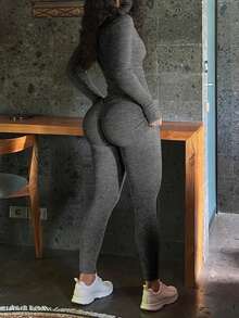 Mystra 女士休闲撞色罗纹拉链连体裤 - 深花灰 - 查看 7