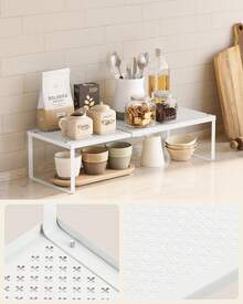 Especiero, Extensible, Organizador de Cocina, Estante de Cocina, Organizador de Armario, Estante Pequeño, Metal, Encimera, Mesa, Zapatero, Blanco Mate - Blanco - Ver 2