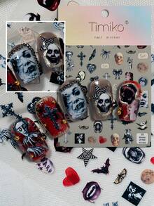 一款采用浮雕激光技术的暗黑系美甲贴纸，哥特风格，包含十字架、眼睛和骷髅等元素，适合个性女孩和女性DIY打造暗黑哥特美甲。美甲用品 美甲贴纸 - 彩色 - 查看 8