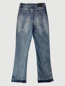 Slim Fit Stretch Denim Jeans, Distressed Washed Cotton Jeans, Versatile & Fashionable; Washed Denim Jeans With Slant Pockets, Lightweight Business Casual, Versatile; Straight Leg Casual Pants With Button & Zipper, Suitable For All Seasons - Blue - View 5