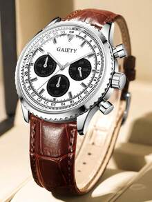 1 Stück Herren Quarzuhr, Lässig Business Klassisch mit drei Augen, gemischte Skala, runder Zifferblatt, geeignet für täglichen Gebrauch, Dekoration oder Geschenk für Freunde und Väter