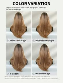 NICKY WALL Ombre Blonde Brown Wigs Long Straight Layered Wig With Curtain Bangs Dark Roots High Density Wig Heat Resistant Synthetic Fiber Wigs For Women & Daily Party Four Seasons Use 24 Inch - Brown Highlight - View 6