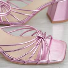 Women's Strappy Sandals Women 2.5-Inch Block Heel Tie Strap Square Toe Casual Comfortable Summer Shoes - 粉色 - 查看 5