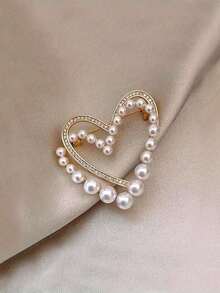 1pc Women's Zinc Alloy Vintage Suit Brooch With Hollow Out Double Heart Shape, Faux Pearl And Rhinestone Decoration Valentine's Day Valentines Dress Accessories Pin For Clothes Bag Charm School Office Accessories Shirts Jacket Jewelry Christmas Halloween Clothes Pin Funny Cute Teacher Gifts - A - View 4