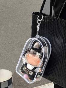 1pc Cute Plush Doll Storage Bag, Transparent Portable Protective Pouch To Hang On Bags/Luggage, Waterproof PVC Material, Fashionable Protective Case (Doll Not Included)