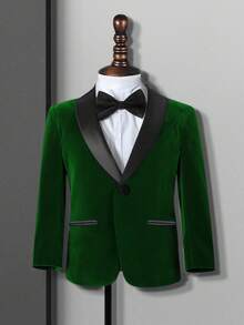 1pc Boys' Gentleman Suit Jacket, Shawl Neck Blazer, Young Boy Formal Wear For Birthday, Wedding - Green - View 1