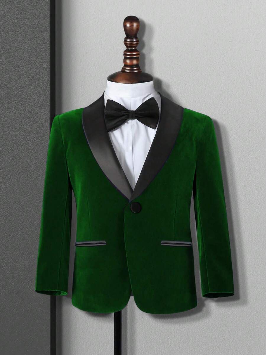 1pc Boys' Gentleman Suit Jacket, Shawl Neck Blazer, Young Boy Formal Wear For Birthday, Wedding - Green - View 1