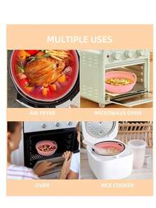 Paquete de 2 de Silicona para Freidora de Aire, Accesorios Silicon para Air Fryer Reutilizable Antiadherente, Resistente al Calor, Olla Silicona para Freidora, Horno, Microondas (Rosa) - Rosa - Ver 6