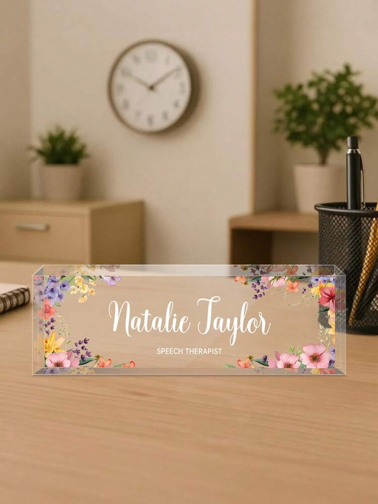 Personalized Acrylic Desk Nameplate With Succulent Floral Design,Contemporary Style Office Decor, Ideal For Bedroom, Custom Name Psychologist Office Sign For Desk, Non-Electric, Perfect For Christmas And Halloween Gifts - Multicolor - View 33