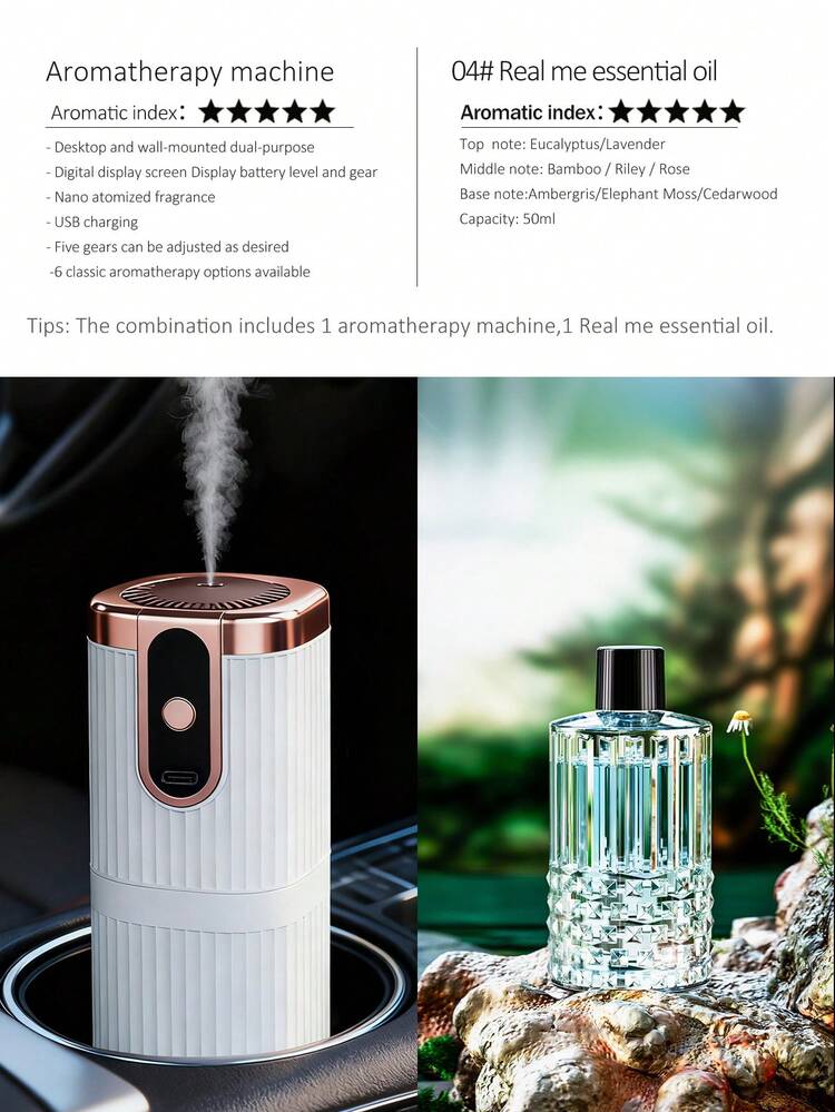 1个白色电动香薰机，适用于家庭、汽车、酒店等场所，可壁挂/桌面摆放，5种工作模式，USB充电，6种精油可选。适用于汽车、住宅、客厅、主卧和办公室。提供多种套装选择（可选：1/2/3瓶精油+1个香薰机），让房间充满芬芳。 - 白色 - 查看 26