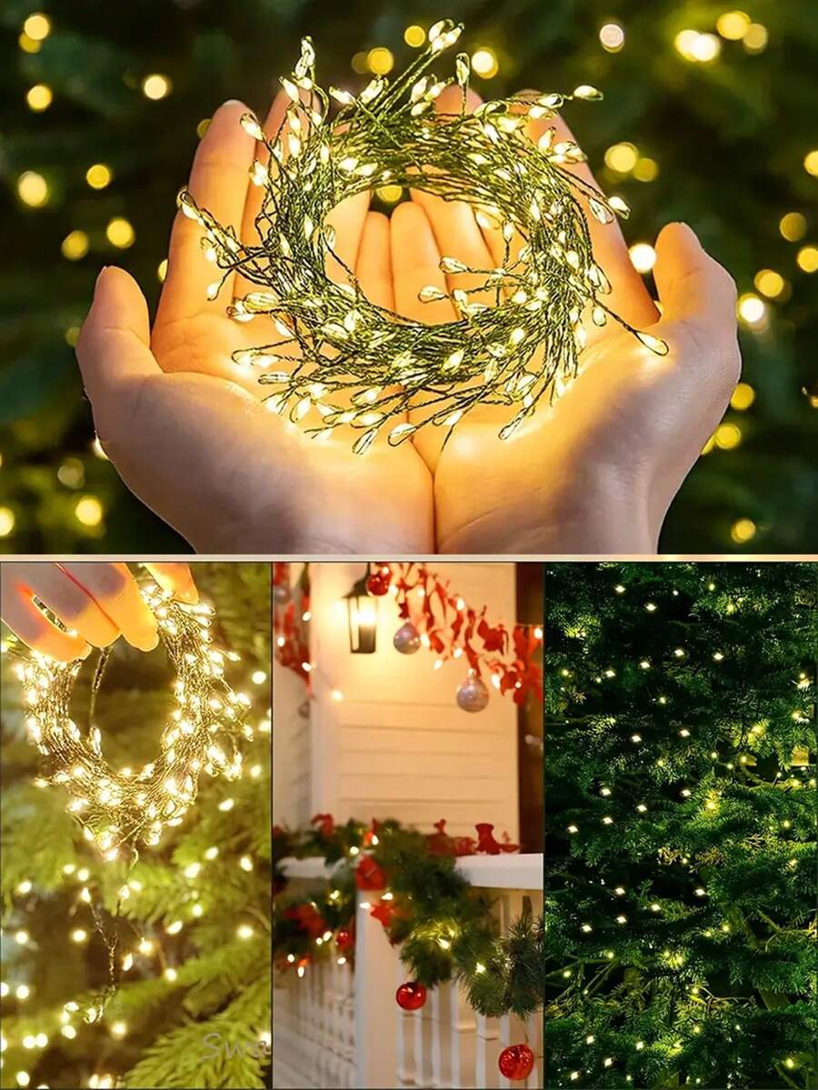 1pc LED Firecracker Light, Green Copper Wire Fairy String Lights, Remote Control USB Decorative Lamp, Classic 8 Modes LED Decorative Lighting, USB Powered (Plug And Play), Suitable For Christmas, Halloween, Thanksgiving Atmosphere Decoration - Multicolor - View 1