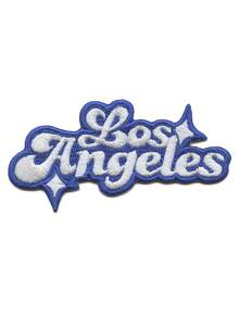 1PC Los Angeles Sparkle Script Patch White/Blue Baseball Sports Embroidered Iron On