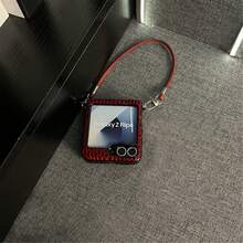 Luxury Burgundy Crocodile Texture 3D Bow Phone Case With Portable Lanyard, Compatible With Samsung Galaxy Z Flip 5/6/Z Flip 6/ZFlip 7, Shockproof Back Cover - 酒紅色 - 查看 10