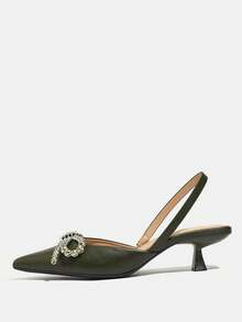 Giày cao gót hở mũi đính nơ đính đá cho nữ, kiểu dáng kitten heel thanh lịch và thoải mái, thích hợp cho các bữa tiệc trang trọng, đám cưới, dạ tiệc mùa thu/đông, màu xanh ô liu, trang phục dự tiệc - xanh quân đội - Xem 7