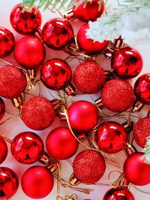 24 piezas Adornos de bolas de Navidad rojas, decoraciones de árbol de Navidad, adornos colgantes para fiestas navideñas para coronas, guirnaldas y árboles interiores/exteriores, bolas de árbol de Navidad rojas, adornos con diseño pre-enhebrado, decoración navideña festiva para fiestas navideñas, coronas, guirnaldas, decoración de Navidad