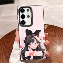Ilustración de chica estilo anime 1 adecuada para  Galaxy S25ULTRA, S24PLUS, S23FE, S21PRO, S22, S20+, A03S, A05S, A14, A31, A53, A34, A10, A04E, M04, A33, A35, A55, A72, A71, A70, A22, A16, A06, A20S, A54 Funda de teléfono  dedicada, anti-manchas, a la moda, moderna, colorida, plateada IMD - Mezcla de colores - Ver 8
