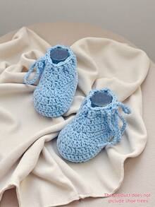1 Pair Handmade Crochet Infant Booties, Knitted Infant Slippers, Indoor Floor Socks - Baby Blue - View 10