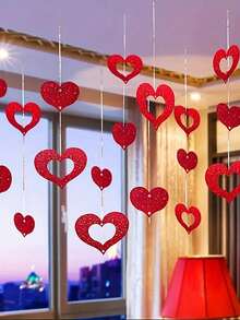 1set Valentine'S Day Red Heart Wreaths - Plastic Hanging Hearts With Ribbons - No Power Required - Suitable For Valentine'S Day, Weddings, Birthdays, Parties, And Couple Events