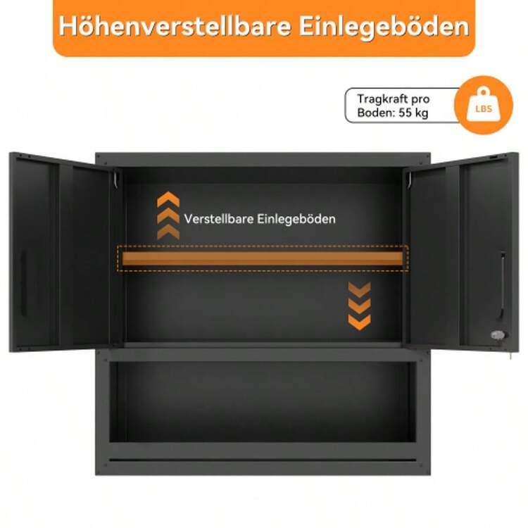 77cm High Wall-Mounted Metal Tool Cabinet With Locking Door, 1 Adjustable Shelf And 1 Open Drawer – Ideal For Garage, Warehouse, Office (Assembly Required) - Silver - View 5