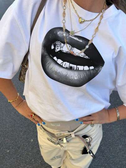 1pc Girls Casual Letter Print Round Neck Short Sleeve T-Shirt, Simple English Typography Design To Inspire Imagination And Self-Expression, Summer Student Wear