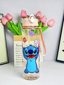 Disney 1 pieza Botella de agua transparente ultra delgada  genuina Stitch de 800ml/27oz en azul, rosa, morado, verde, de gran capacidad con pajita y asa portátil ajustable, regalo de Navidad, regalo de Acción de Gracias, regalo de cumpleaños (algunas partes pueden ser aleatorias)
