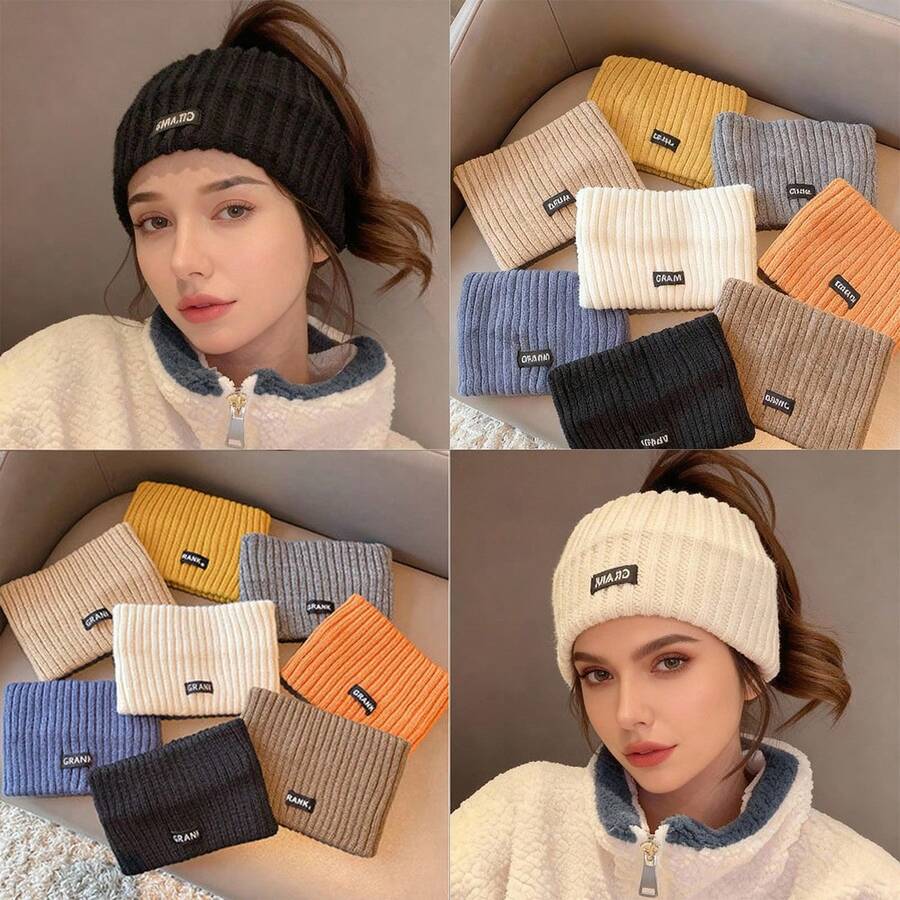 1 Pce Autumn And Winter Knitted Headband, Letter Wide Edge Woolen Hat Headband, Ponytail Tie Headband, Sports Headband Headband Headband - Multicolor - View 1